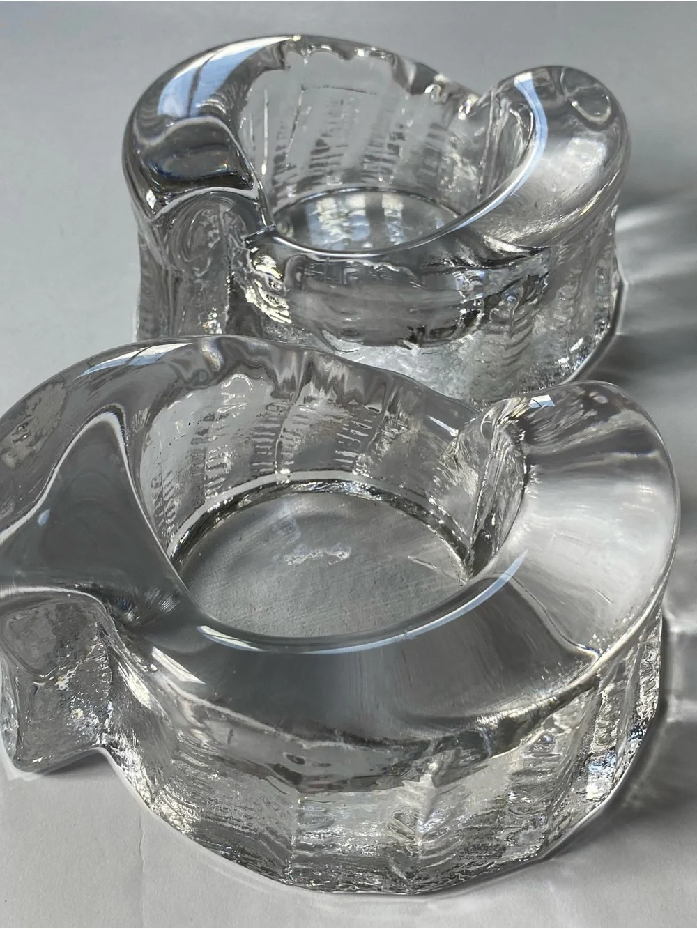 Not sure if these are candle holder or ashtray Vintage MCM Swedish Ice Glass